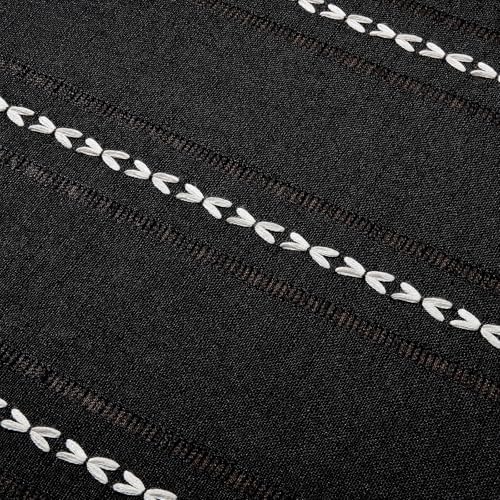 ZeeMart Hemstitched Embroidery Striped Boho Tablecloth 60x84 Inch Black, Heavy Weight Farmhouse Burlap Linen Black Tablecloth, Wrinkle Resistant Washable Table Cloth for Rectangle Table 