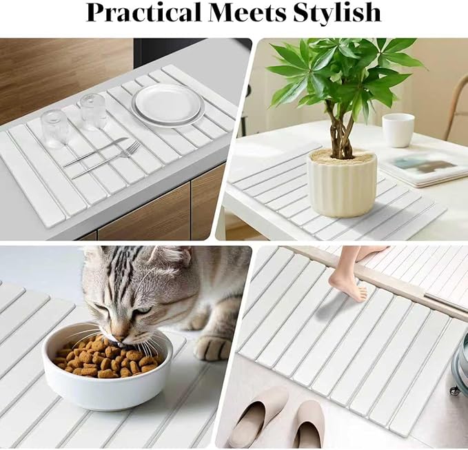 Large Stone Dish Drying Mats for Kitchen Counter, 28"(L)×16"(W), Quick Drying Collapsible Dish Drying Mat, Absorbent Eco-Friendly Diatomaceous Earth Mats for Dishes Bottles, Match Any Countertop