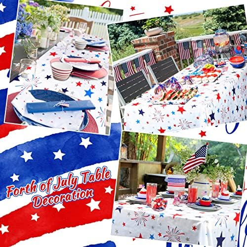 6Pcs Patriotic Tablecloth Plastic Disposable Star Table Cloth Rectangle Red White Blue Table Cover for Patriotic Themed Party Supplies Birthday Sport Event Picnic Camping Memorial,54x72 Inch