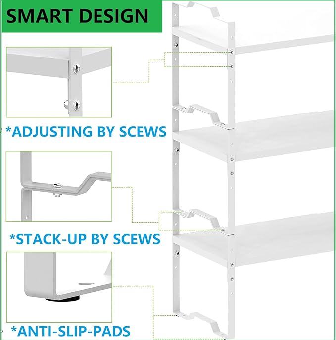 Expandable Shelf for Cabinet Organizer Adjustable Stackable Spice Rack at Kitchen and Bathroom More, Counter Countertop Cupboard Organization Pantry Storage(MEDIUM/2PACKS/WHITE)
