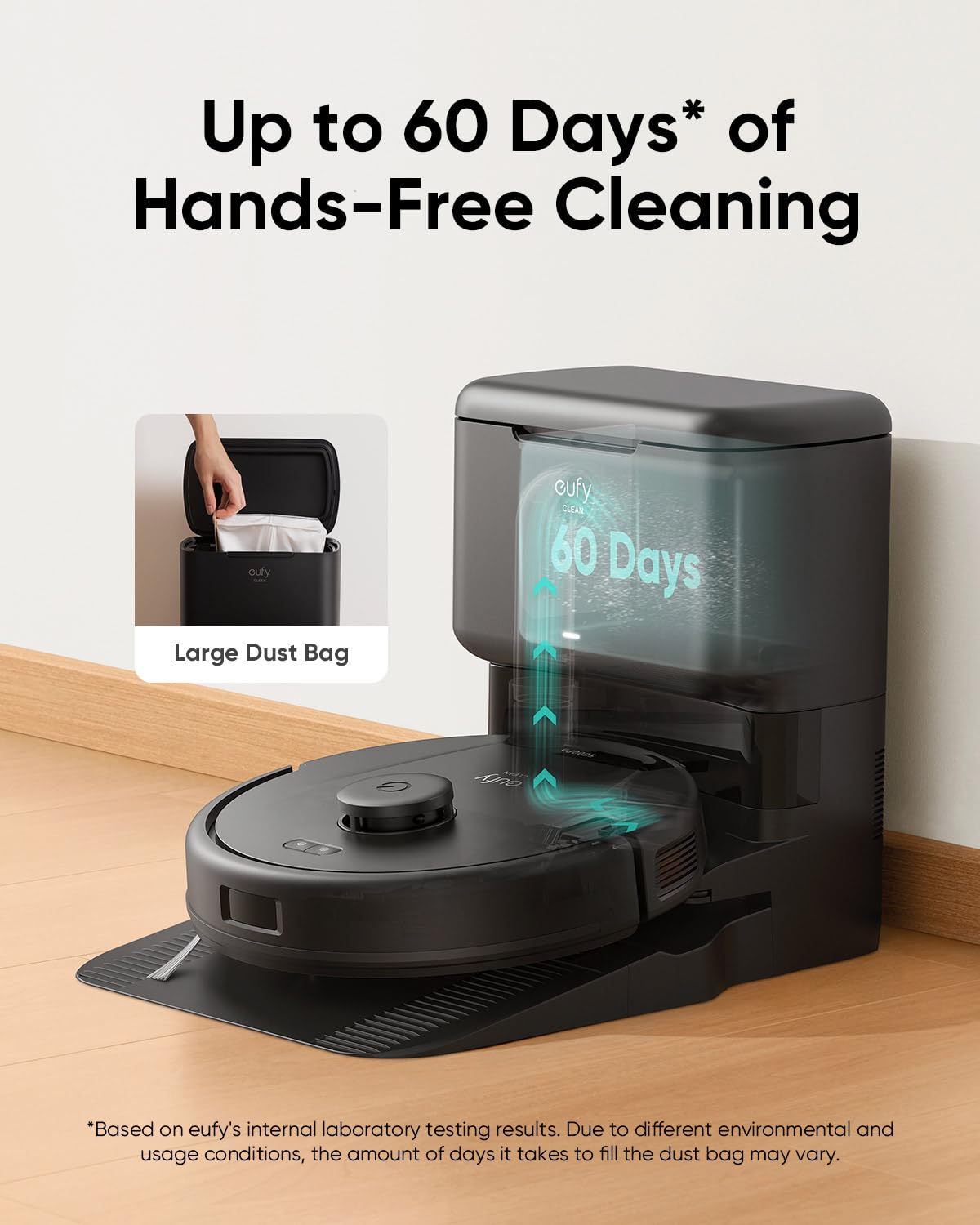 eufy Renewed L60 Robot Vacuum with Self Empty Station, Hair Detangling Technology, Up to 60 Days Hands Free Cleaning, 5,000 Pa Suction, Remove Hair, Dust (Renewed)