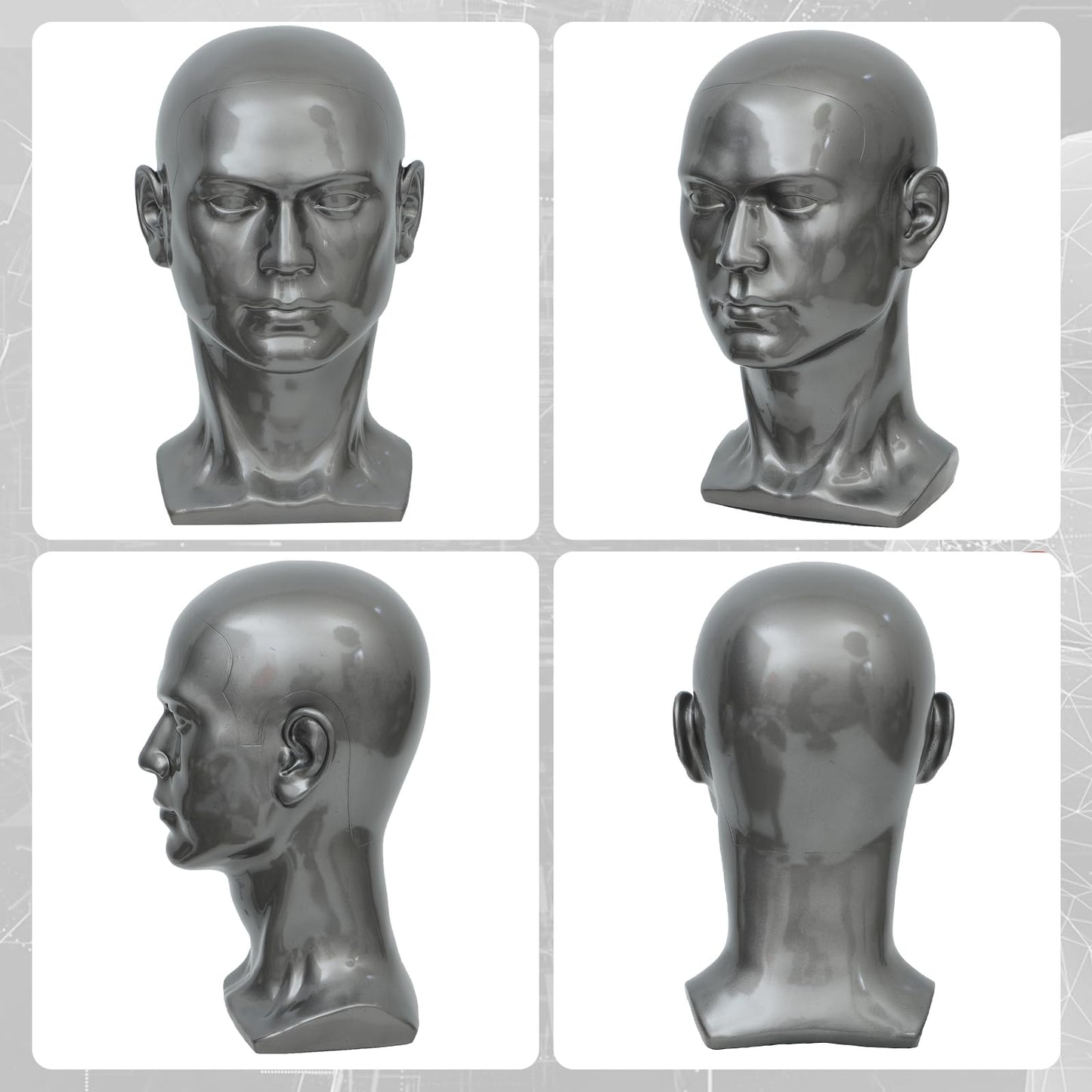 Male Mannequin Head Professional PVC Manikin Head for Display Wigs Hats Headphone Mask Sunglasses Scarf Jewelry Display Stand (Grey)