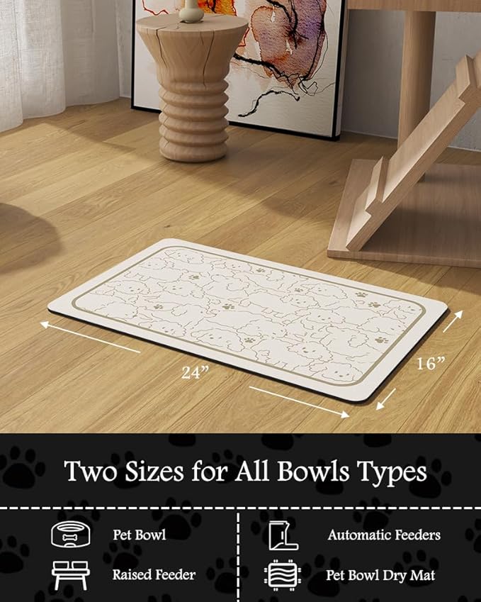Pet Feeding Mat-Absorbent Dog Mat for Food and Water Bowl-No Stains Quick Dry Water Dispenser Mat-Dog Accessories Pet Supplies-Bowl for Messy Drinkers(FRAMEDOGS,16"x24"