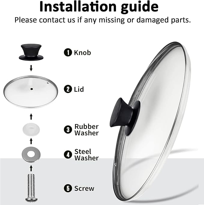 8 Inch Glass Lids, Replacement Tempered Clear Glass Lids with Steam Vent,Covers For pots, pans and skillets,Available in Small and Large Lid 8, 9.5, 10.25, 11, 12, and 12.5 Inch