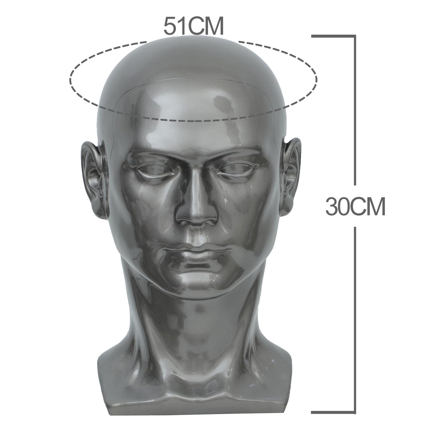 Male Mannequin Head Professional PVC Manikin Head for Display Wigs Hats Headphone Mask Sunglasses Scarf Jewelry Display Stand (Grey)