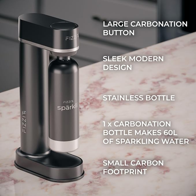 Fizzit Sparklí Stainless Steel Sparkling Water Maker with 3 Reusable Stainless Steel Water Bottles – Soda Streaming Machine Carbonated Seltzer Fizzy Water Maker for Home Kitchen, Dishwasher Safe