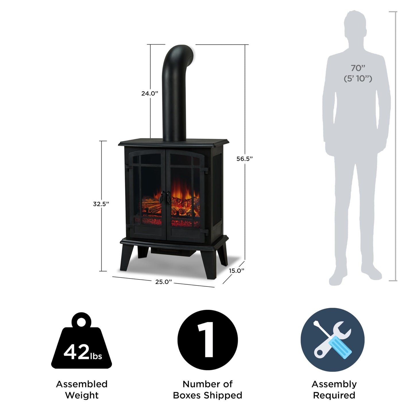 Real Flame Foster 25" Stove Electric Fireplace for Living Room or Bedroom, Realistic Log and Flame Effect, Freestanding Fireplace with Adjustable Thermostat, Auto Shut-Off