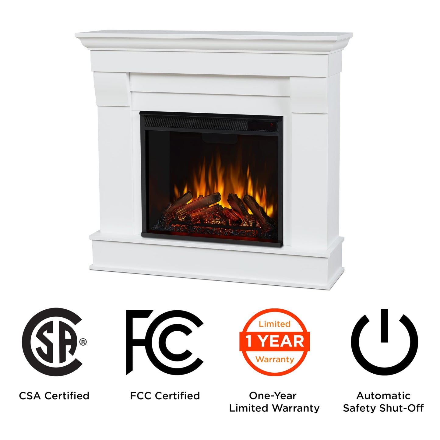 Real Flame Chateau 41” Electric Fireplace with Mantel for Living Room or Bedroom, Replaceable Fireplace Insert Heater, Realistic Log and Flame Effect, Remote Control, Timer