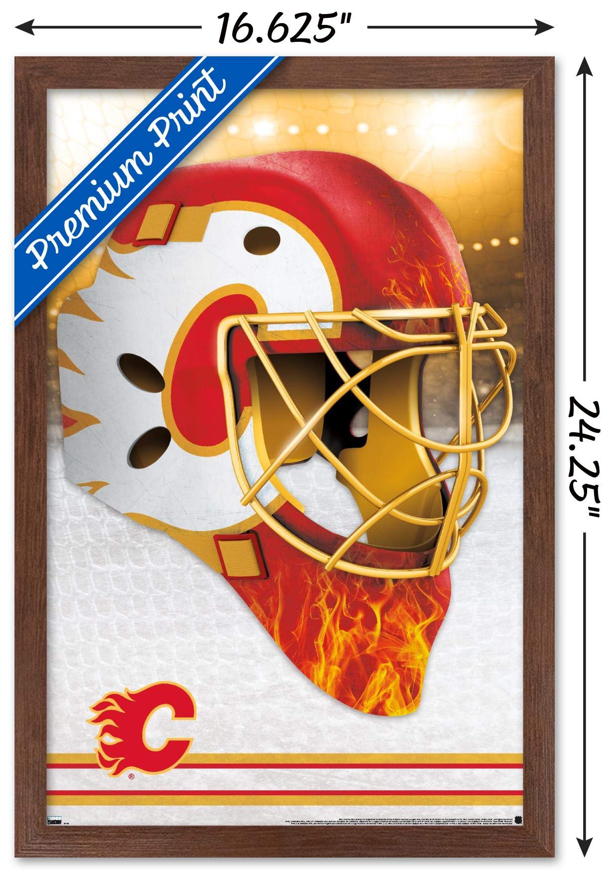 Trends International NHL Calgary Flames-Mask 20 Wall Poster, 14.725" x 22.375", Mahogany Framed Version
