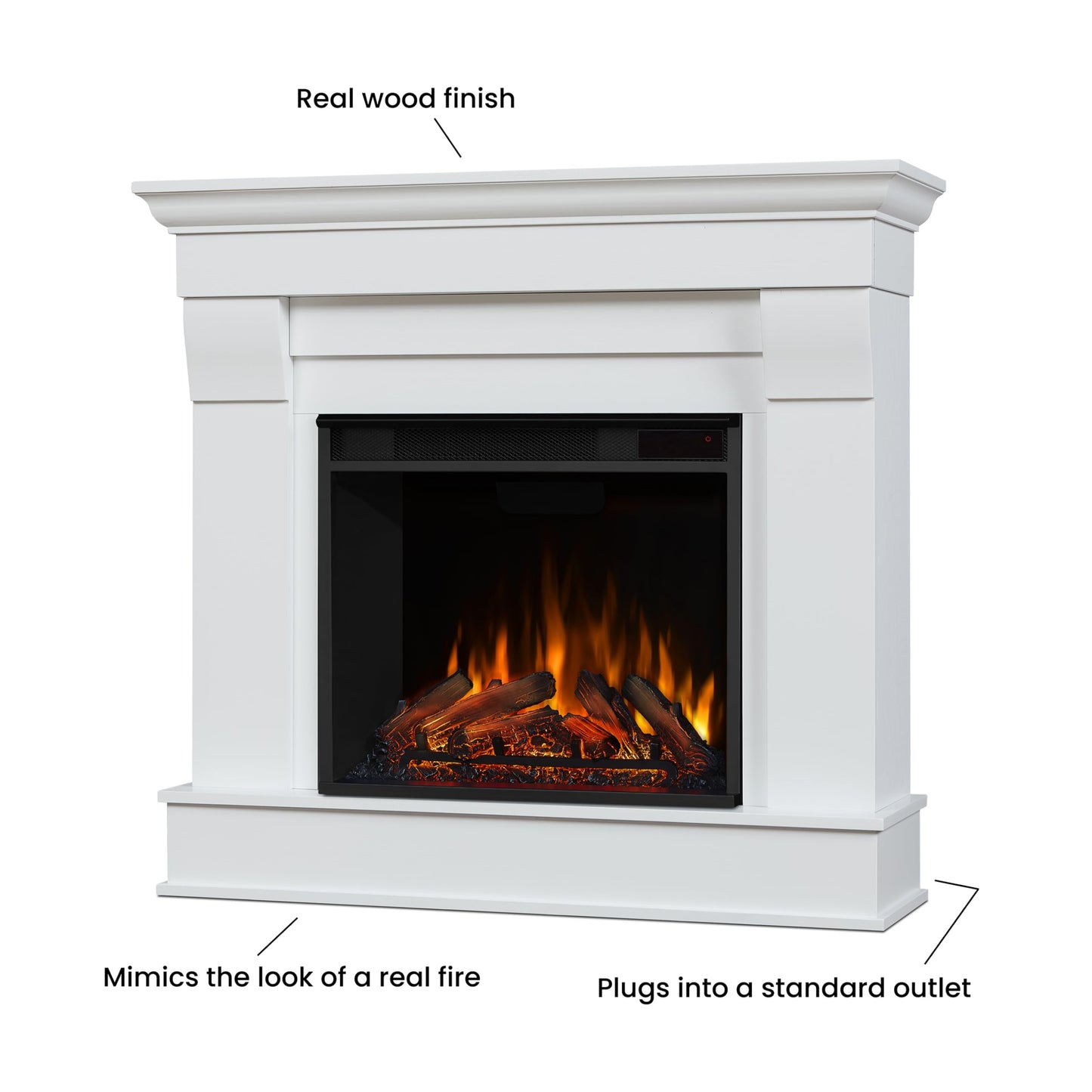 Real Flame Chateau 41” Electric Fireplace with Mantel for Living Room or Bedroom, Replaceable Fireplace Insert Heater, Realistic Log and Flame Effect, Remote Control, Timer