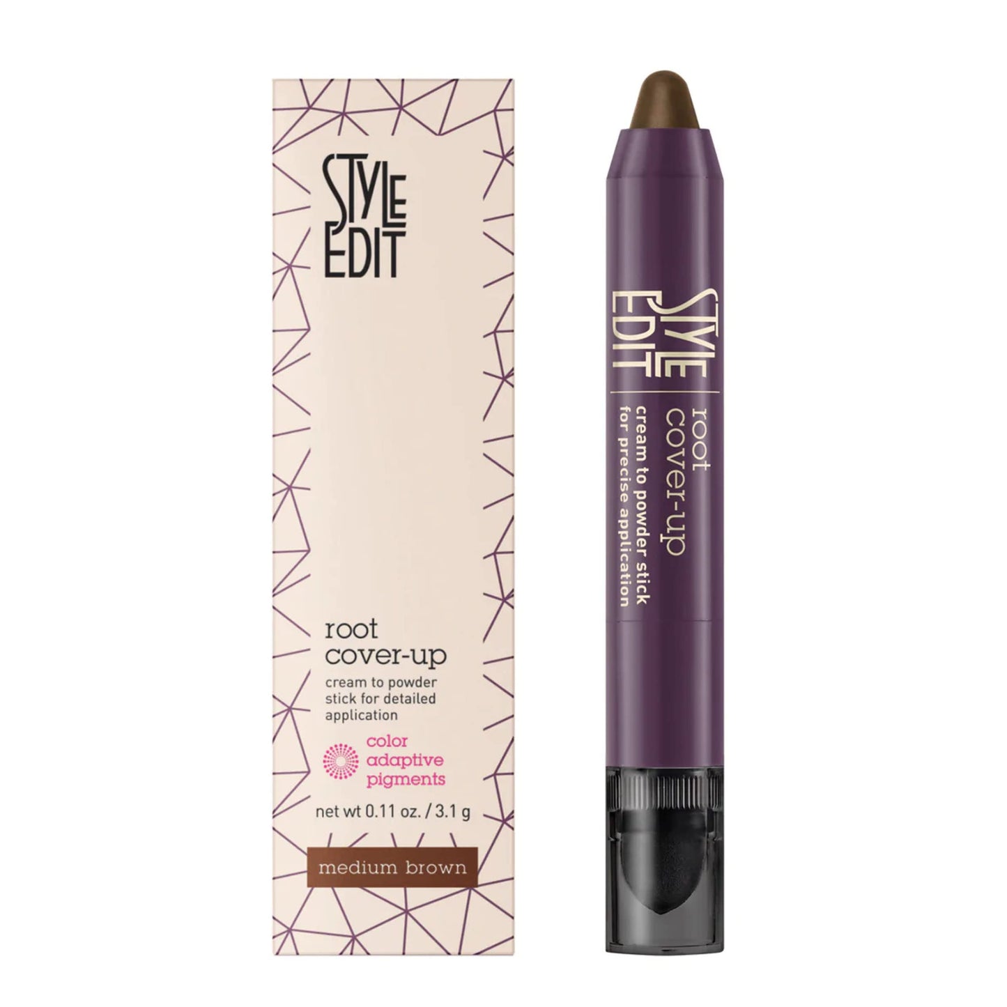 Style Edit Root Touch Up Stick - Medium Brown Hair Concealer, Temporary Gray Coverage, Premium Hair Shading Sponge Pen, 0.11 oz