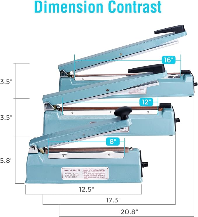 METRONIC Impulse Sealer 12 Inch, Heat Sealer Machine with Repair Kit, Manual Bag Sealer, Heavy Duty Impulse Heat Sealer for Plastic Bags, Shrink Wrap Bag (Blue)