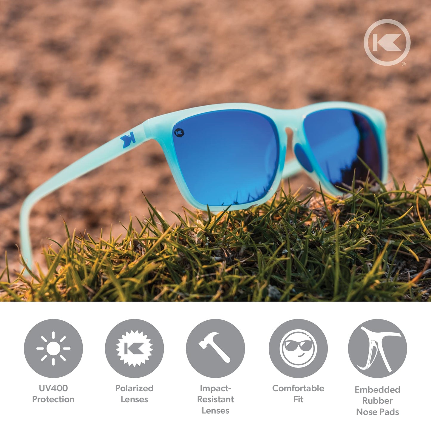 Knockaround Fast Lanes Sport - Polarized Running Sunglasses for Women & Men - Impact Resistant Lenses & Full UV400 Protection, Icy Blue/Moonshine