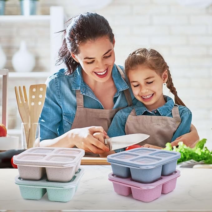 LCHLZZ 4 Pack Snack Containers, 4 Compartments Snackle Box Container, Meal Prep Reusable Lunchable Container for Adults, Microwave Dishwasher Safe, Food Storage Containers for Work Travel