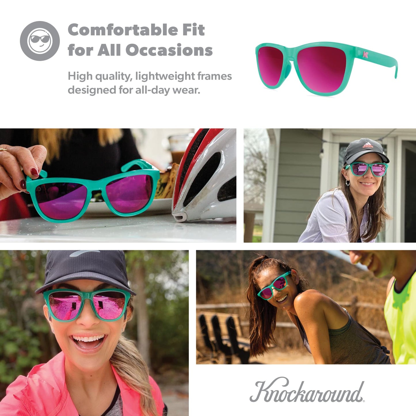 Knockaround Premiums Sport - Polarized Running Sunglasses for Women & Men - Impact Resistant Lenses & Full UV400 Protection, Glossy Green Frame/Pink Reflective Lenses