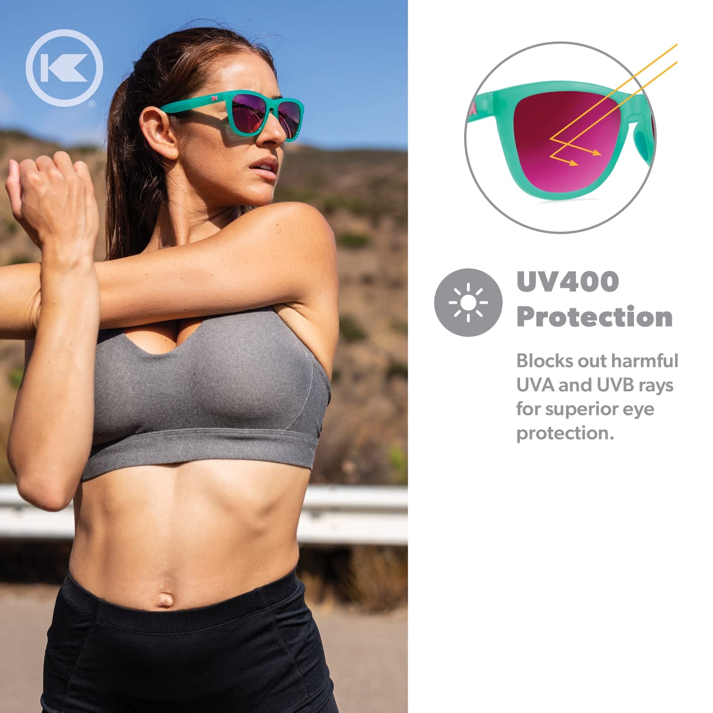 Knockaround Premiums Sport - Polarized Running Sunglasses for Women & Men - Impact Resistant Lenses & Full UV400 Protection, Glossy Green Frame/Pink Reflective Lenses