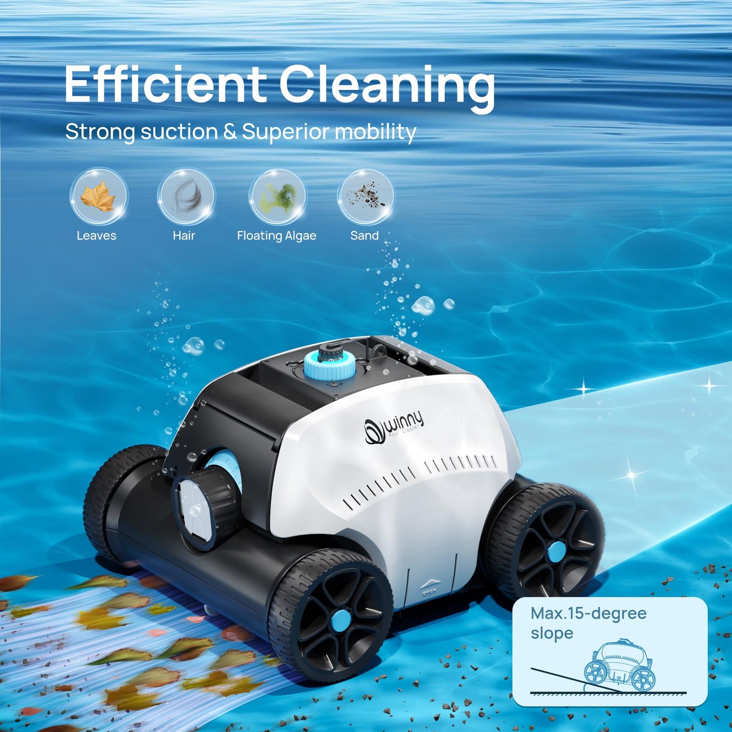 Cordless Robotic Pool Vacuum, Above Ground Pool Vacuum,Powerful Suction&130mins Running Time,6600mAh Battery, Ideal for Flat Above Pools Up to 1300 Sq.ft