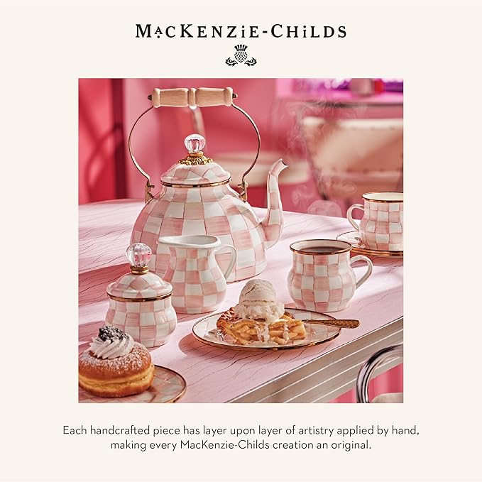 MACKENZIE-CHILDS Enamel Everyday Bowl, Serving Bowl for Entertaining, Extra-Large, Pink-and-White Rosy Check, Set of 1