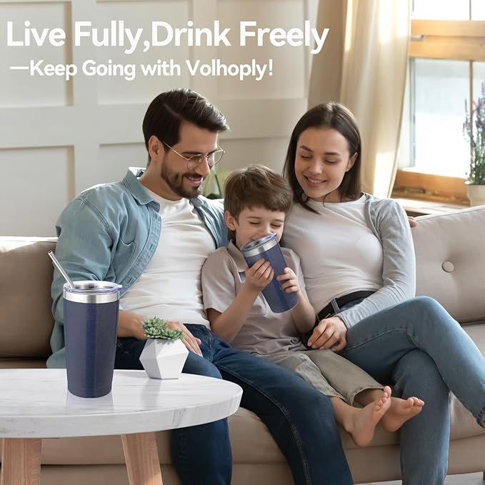 Volhoply 20oz Stainless Steel Tumbler with Lid and Straw Bulk 4 Pack,Double Wall Insulated Travel Iced Coffee Mug Fits Cup Holder,Powder Coated Cups for Hot/Cold Drinks,Gifts for Women(Navy,4 Set)