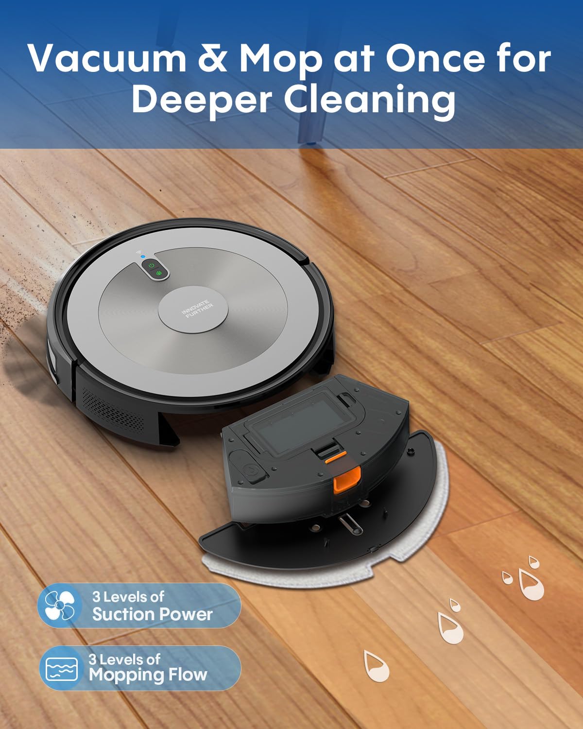 AZQQ Robot Vacuum and Mop - Robotic Vacuums Cleaner 3000 Pa Strong Suction, Smart Efficient Navigation, Automatic Recharge, Anti-Fall, 6 Cleaning Modes, Pet Hair Removal, App/Alexa/Voice Control