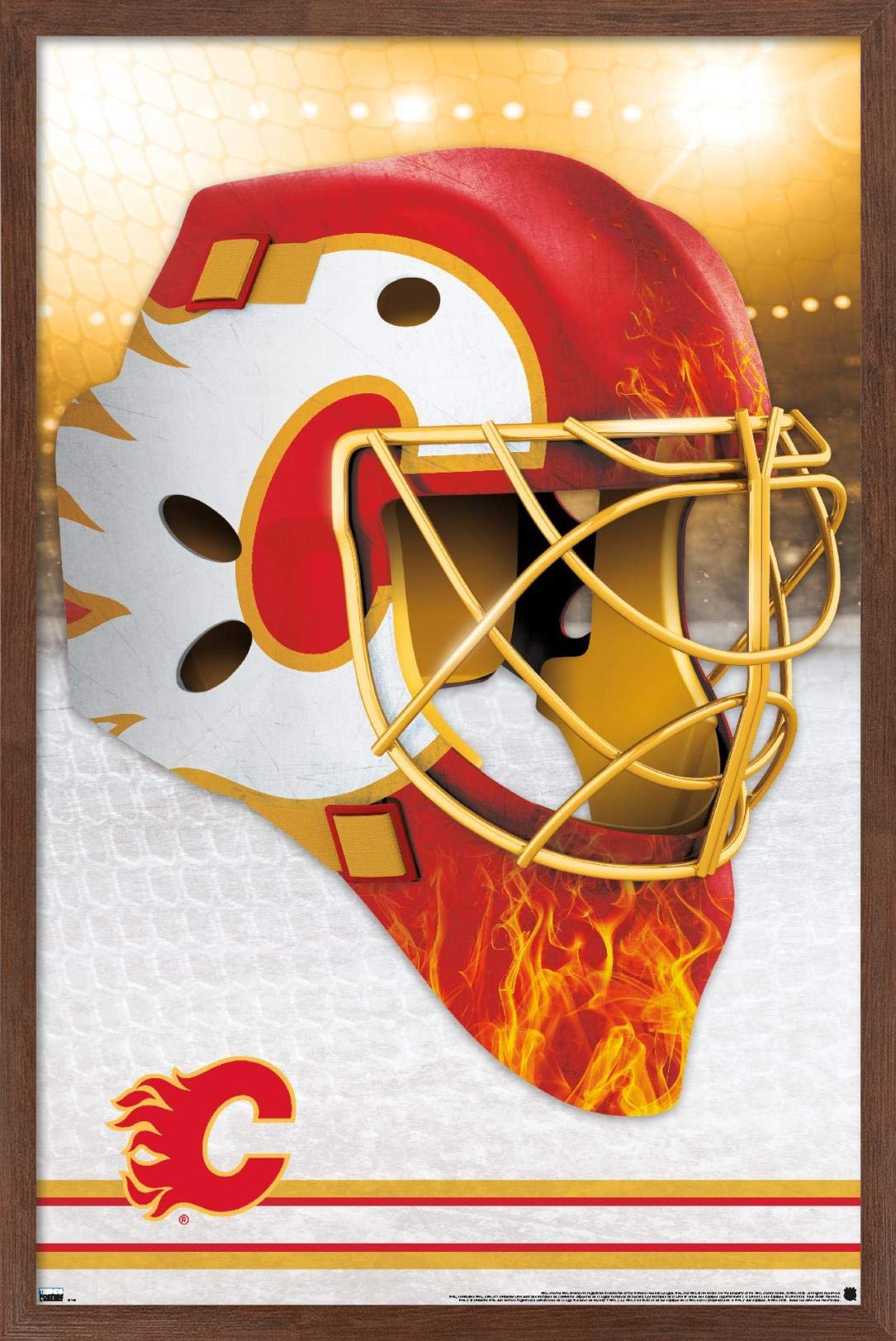 Trends International NHL Calgary Flames-Mask 20 Wall Poster, 14.725" x 22.375", Mahogany Framed Version