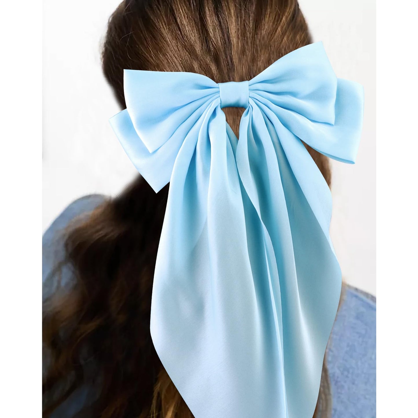 VELSCRUN Women's & Girls' 4-Pack Navy Blue & Pink Satin Hair Bows - Large Coquette & Oversized Ribbons - Long Tail Barrettes - Hair Accessories & Gifts