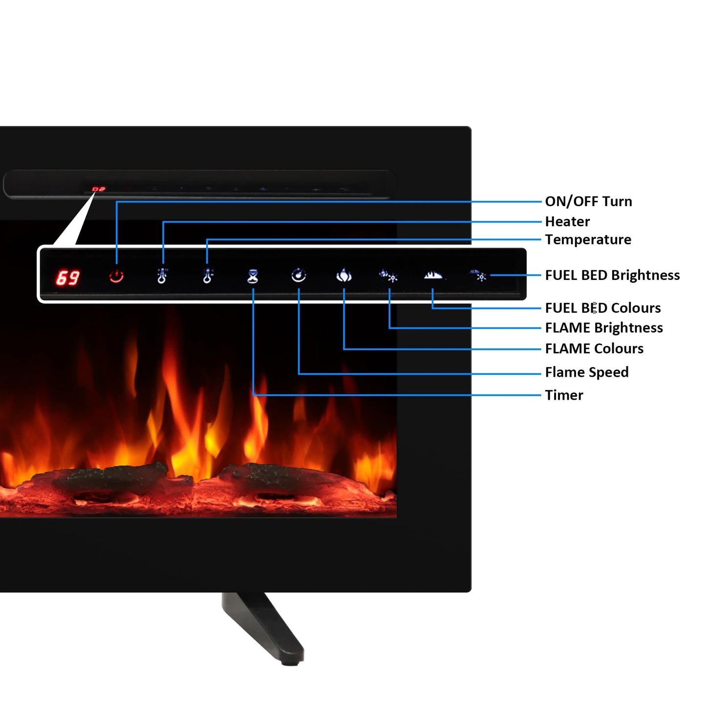 48 Inch Wall Mounted/Recessed/Freestanding Electric Fireplace Inserts,3 in 1 Electric Fireplace with 4 Solid Flame Colors & 10 Mixed Flame Colors,1-9H Timer, 750w/1500w
