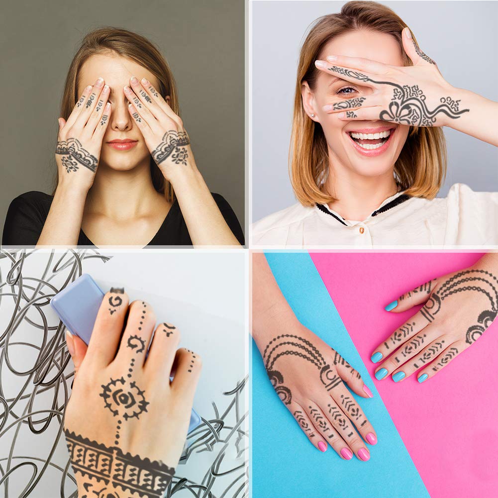 Koogel Henna Tattoo Stencil Kit 18 Sheets 97 PCS, Glitter Airbrush Flower Stencils for Body Art, Face Painting, Mehndi Designs, Women & Girls, Arabian Realistic Temporary Tattoos