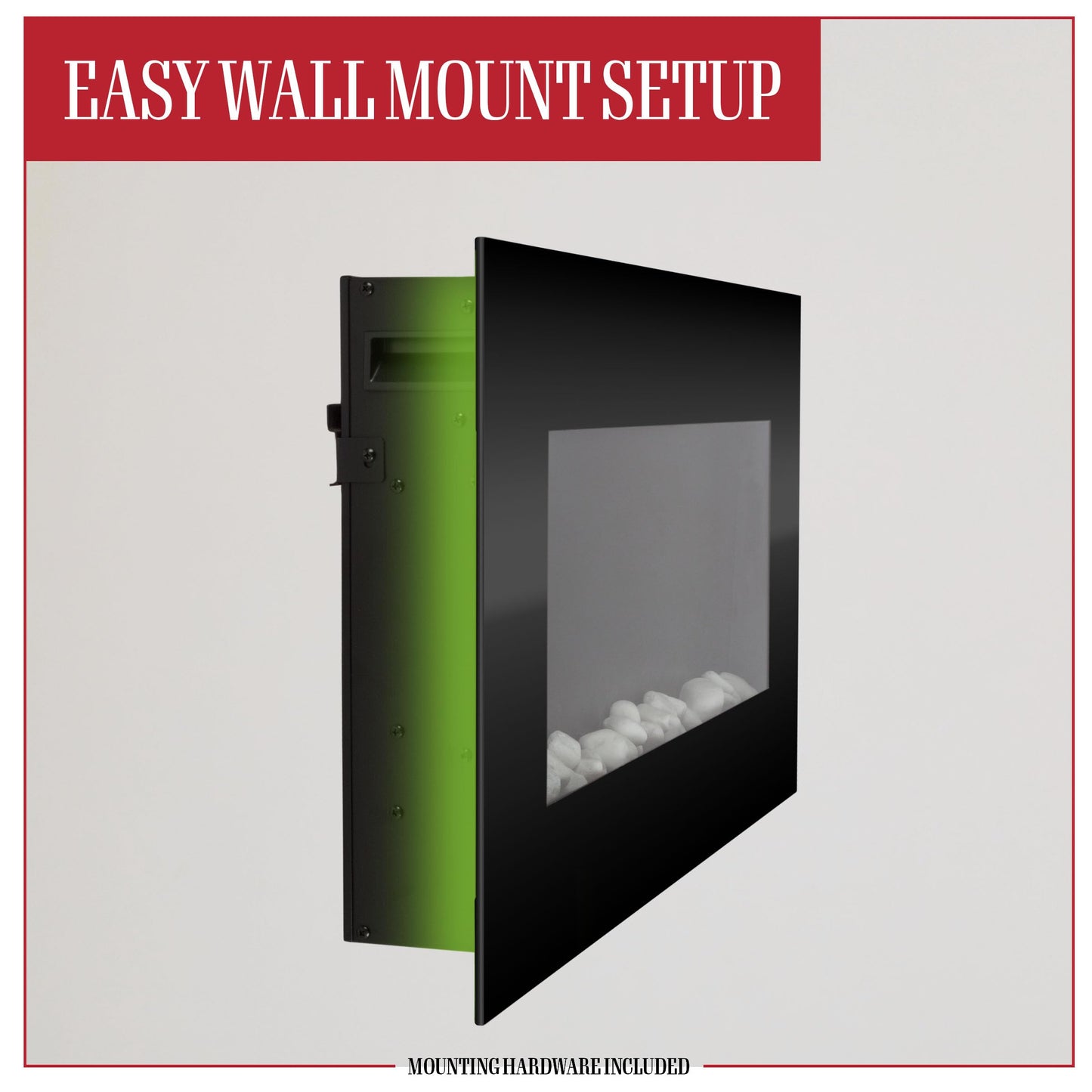Electric Fireplace - 30 Inch Wall Mounted Fireplace - 13 Backlight Colors and Remote Controlled LED Flames, Heat, and Brightness by Northwest (Black)