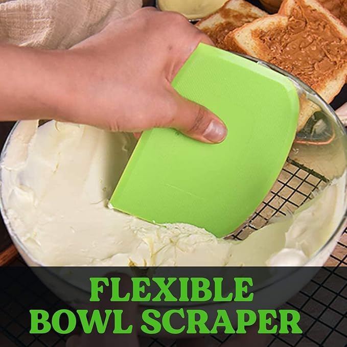 SURDOCA Dough Scraper Bench Scraper - 3P 13x7.9" Plastic Flexible Bowl Scraper, Sharp Edge & Angles Cake Scraper. Non-Slip Bakeware Decorating Tools Sculpting & Modeling Tools - White+Blue+White