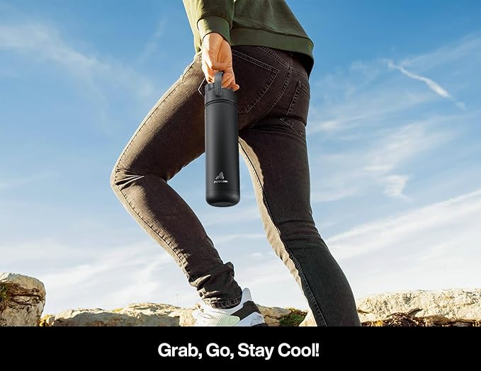 POWCAN 26 oz Insulated Water Bottle with 2-in-1 Straw and Spout Lid, Keep Cold 24H, Leak-Proof, Fits in Car Cup Holder, Stainless Steel Water Bottle for Sports, Travel, Gym, and School (King)