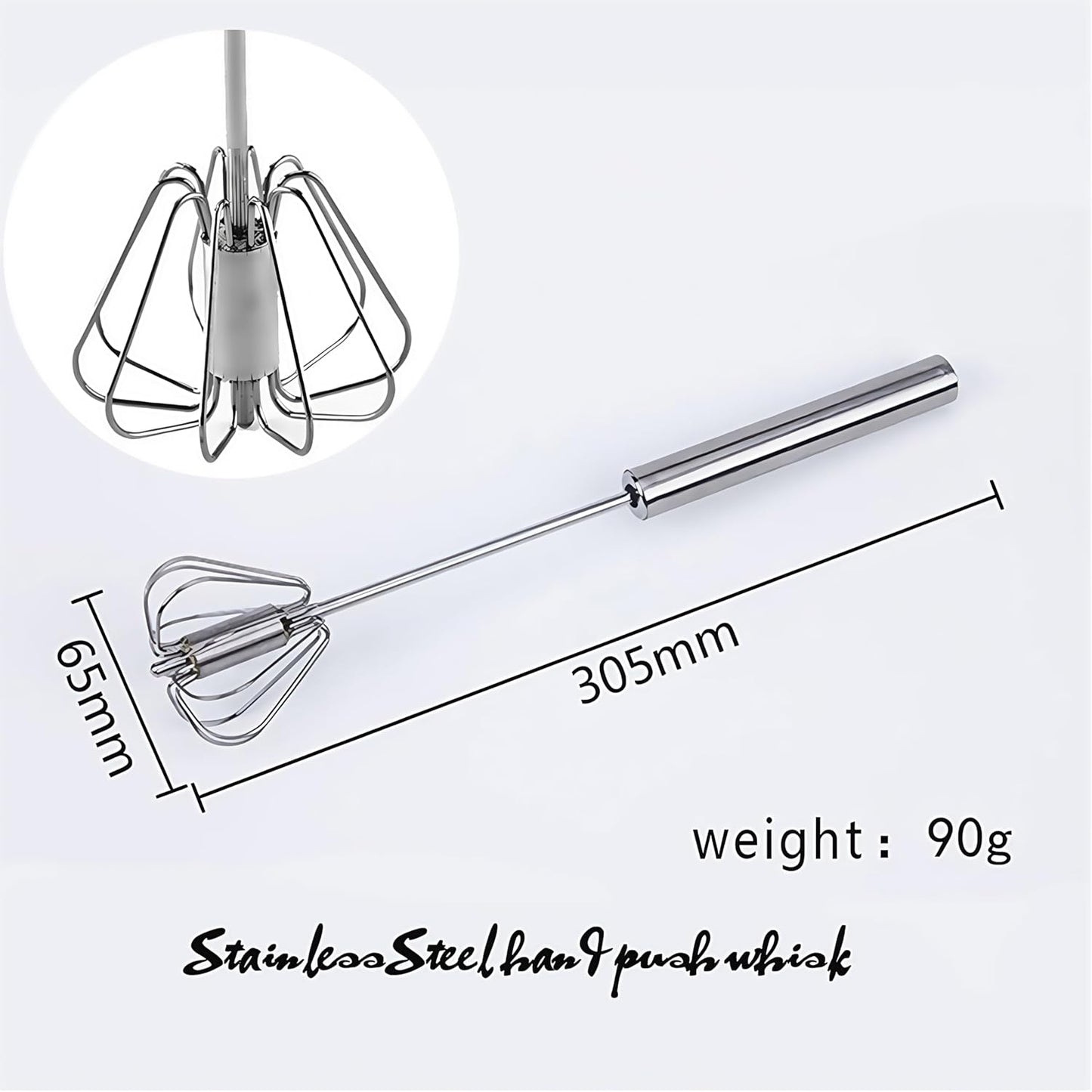 Stainless Steel Egg Whisk, Hand Push Rotary Whisk Blender, Versatile Milk Frother, Hand Push Mixer Stirrer for Blending, Whisking, Beating & Stirring (12in)