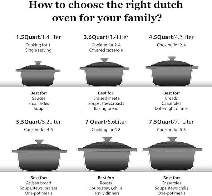 Overmont Enameled Cast Iron Dutch Oven - 7QT Pot with Lid Cookbook & Cotton Potholders - Heavy-Duty Cookware for Braising, Stews, Roasting, Bread Baking grey