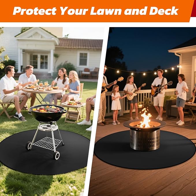 48" Heavy-Duty Fire Pit Mat for Solo Stove Bonfire: Round Fireproof Under Grill Mat Heat Insulated Indoor Fireplace Pad Protector for Decks, Patios, Grass, BBQ Smoker, Reusable Oil-Proof & Waterproof