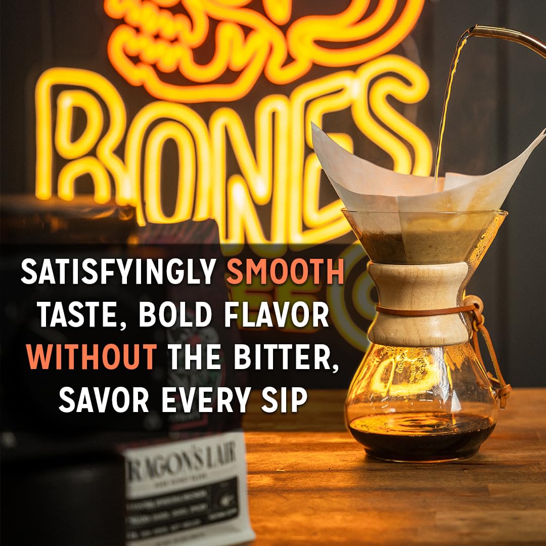 Bones Coffee Company Pina Colada, Pineapple and Coconut Flavored Coffee, Medium Roast Low Acid Arabica Beans Compatible with Auto drip and French Press Coffee Maker, 12 Oz Ground