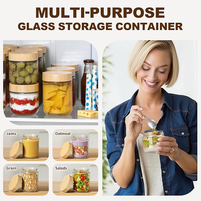 2 Pack 16oz Glass Jars with Bamboo Lids, Overnight Oats Containers with Airtight Lids, Storage Containers Wide Mouth Mason jars for Salad,Yogurt, Sugar, Snacks, Spices