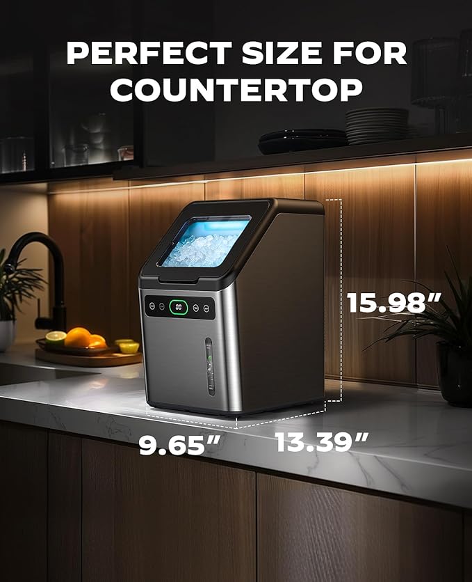Totnz Nugget Ice Maker Countertop, 44lbs per Day with Self-Cleaning Function,Timer Pebble Ice Maker with Soft Chewable Ice for Home Kitchen Office Bar Party,Stainless Steel