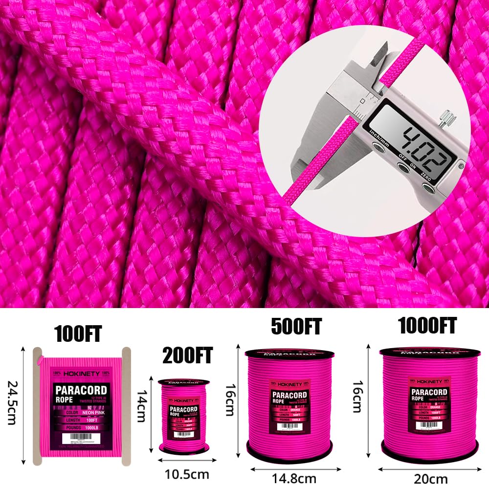 1000Ib Paracord Rope - 100ft / 200ft / 500ft / 1000ft 4mm,12 Strand Parachute Spool Cord,para Cord Lanyard for Camping,Hammock,Clothsline,Hiking,Fishing,Survival braceletand Survival