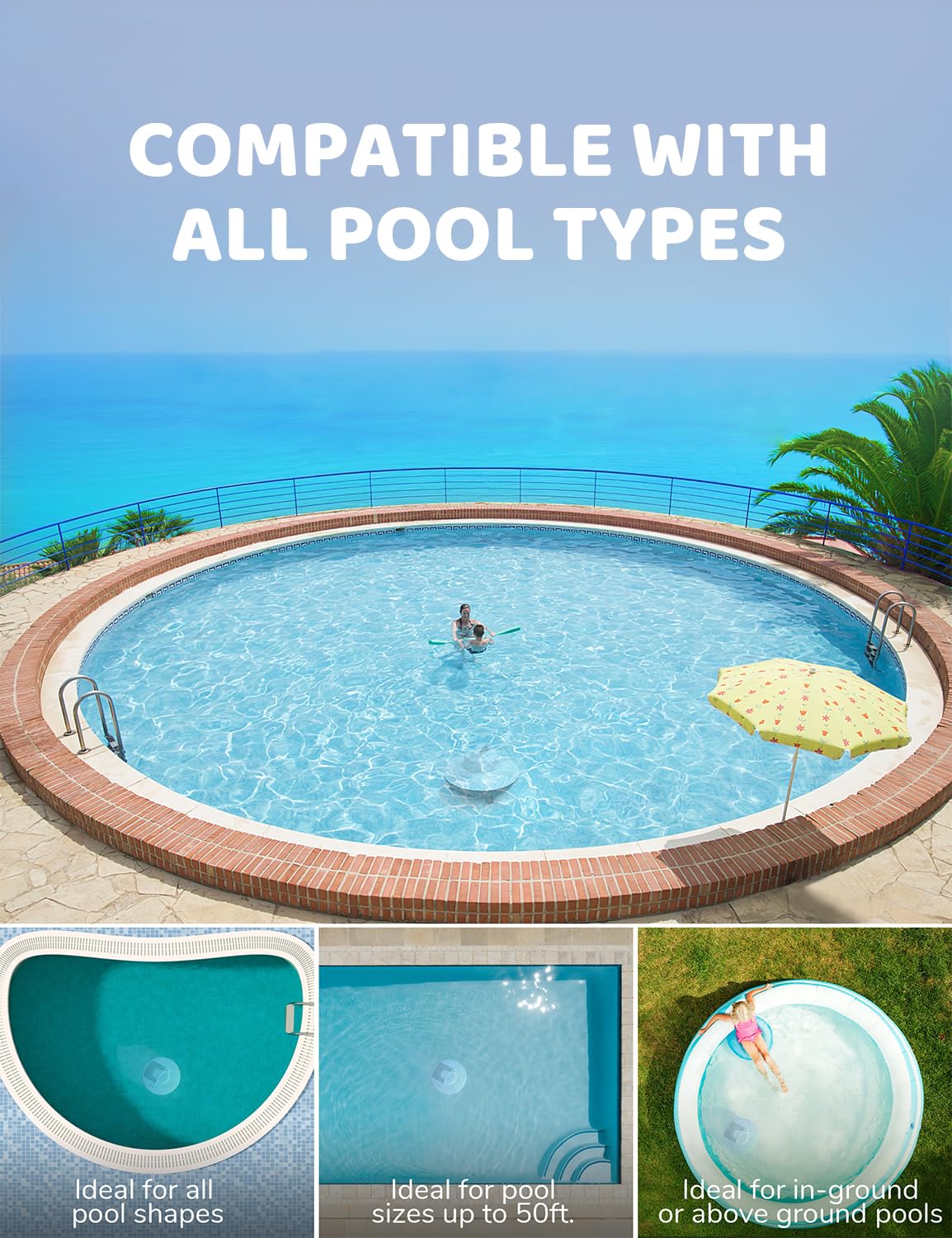 Borcolo Robotic Pool Cleaner, Pool Vacuum for Above Pools with Dual-Drive Motors, Self-Parking Technology for Above-Ground Flat Pools up to 645sq.ft (Lasts 90 Mins)
