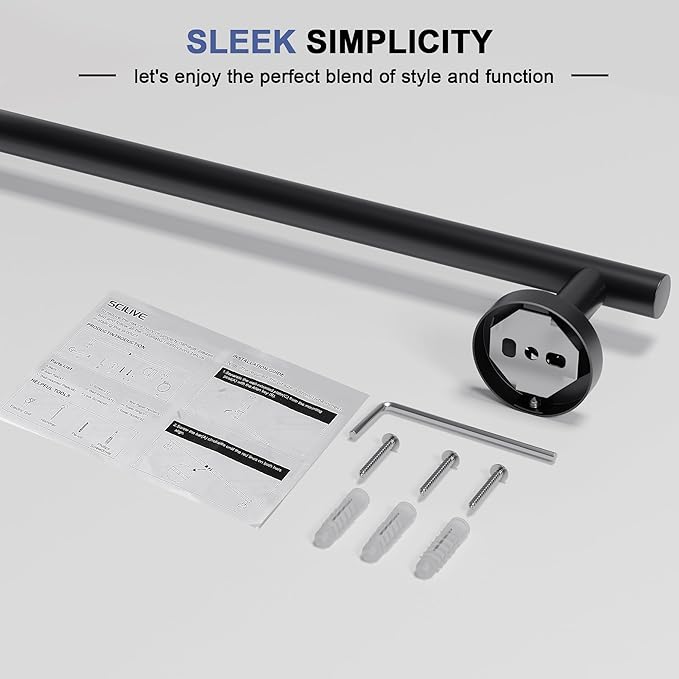 Matte Black Towel Bar, 14 Inch Towel Racks for Bathroom Wall Mounted, SUS304 Stainless Steel Bathroom Towel Holder, Total Length 16.4 Inch Towel Bars