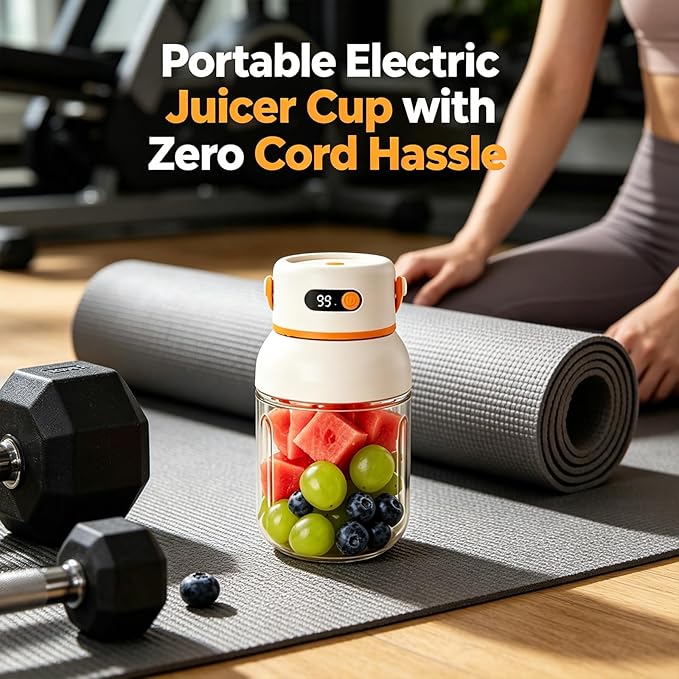 Portable Electric Juicer Cup with Zero Cord Hassle, USB-C Rechargeable Personal Blender, Leakproof Personal Portable Juicer Blender for Gym, Office, Travel and Outdoors (1000ml)