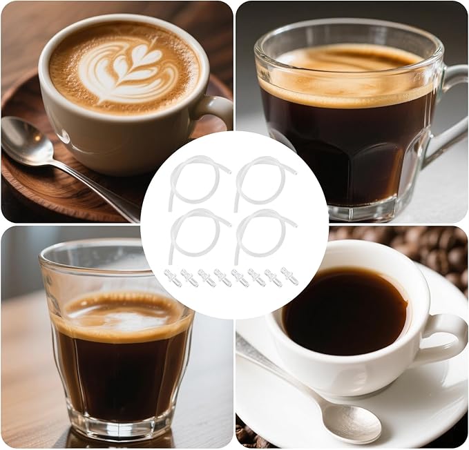 4pcs Milk Tubes Hoses with 8pcs Connectors, 14.96in/38cm Silicone Milk Tube Hoses Replacement Pipe BPA-Free Replacement Part Accessories for Jura HP3 Coffee Machines E6/E8/Z10