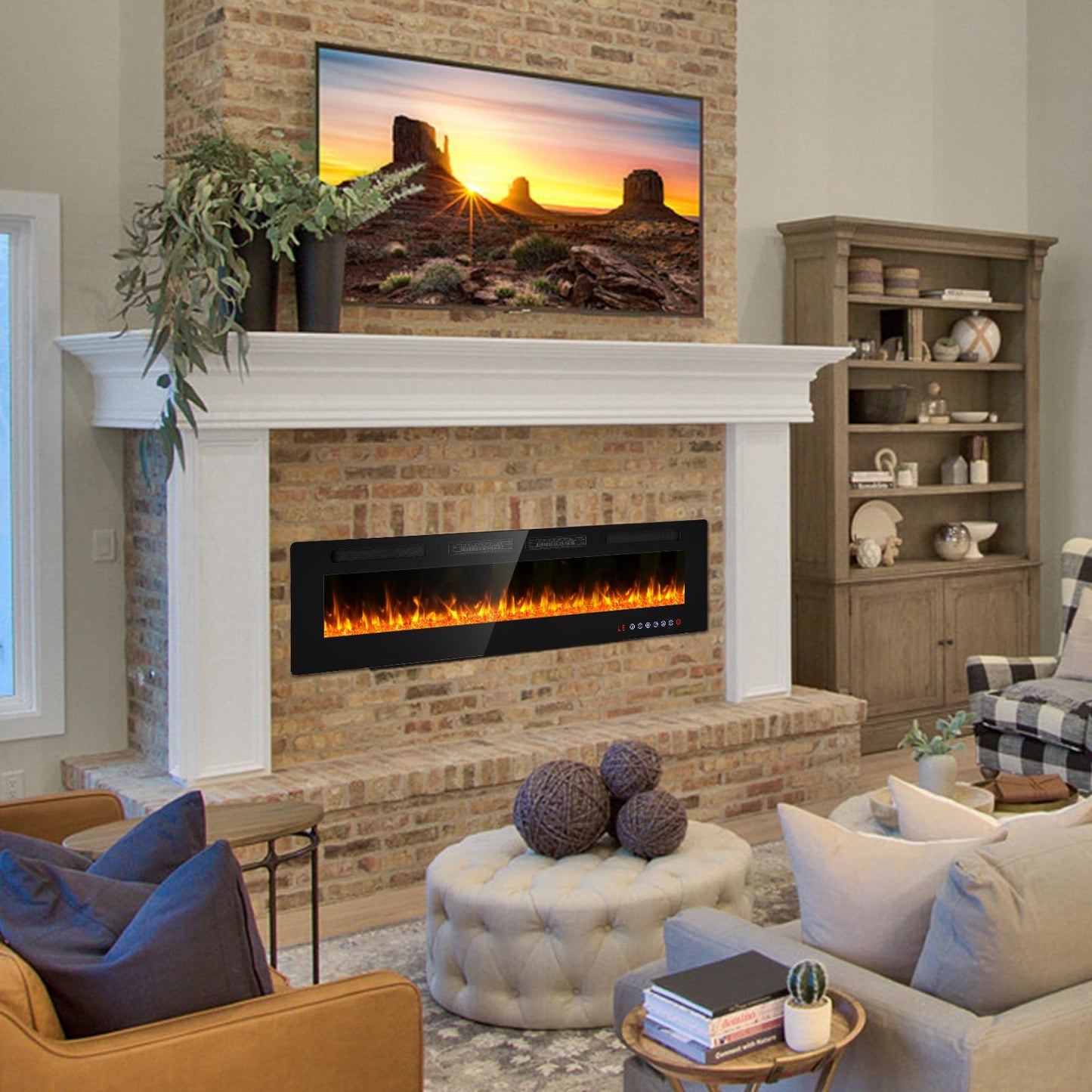 BREEZEHEAT 72" Ultra Thin Electric Fireplace Insert-ETL Certified, Recessed/Wall Mount, 3D Flame with Crystal, Remote & Touch, 750W/1500W (900 Sq.Ft), 8H Timer