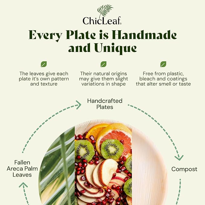 Chic Leaf Palm Leaf Disposable Bamboo Plates - Party Plates for Weddings & Event Appetizers - Biodegradable & Compostable - Party Supplies (9", 20 Pack)