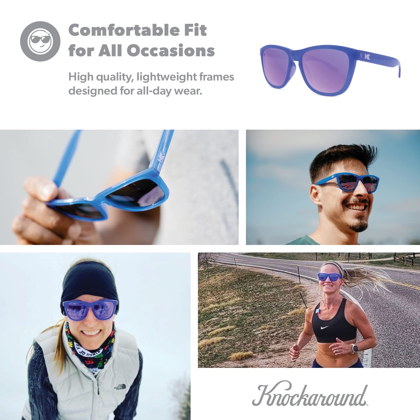 Knockaround Premiums Sport - Polarized Running Sunglasses for Women & Men - Impact Resistant Lenses & Full UV400 Protection, Neptune/Lilac