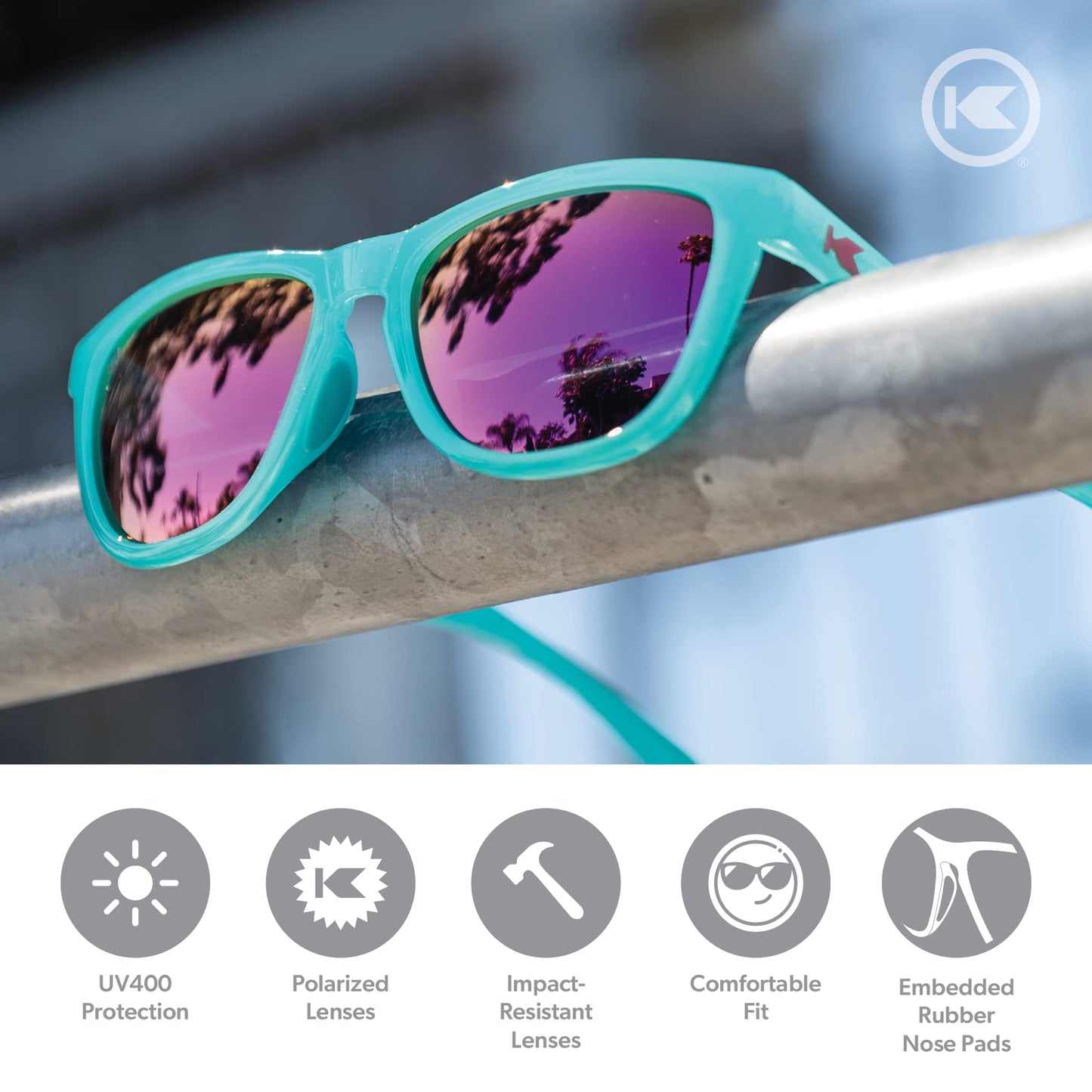 Knockaround Premiums Sport - Polarized Running Sunglasses for Women & Men - Impact Resistant Lenses & Full UV400 Protection, Glossy Green Frame/Pink Reflective Lenses