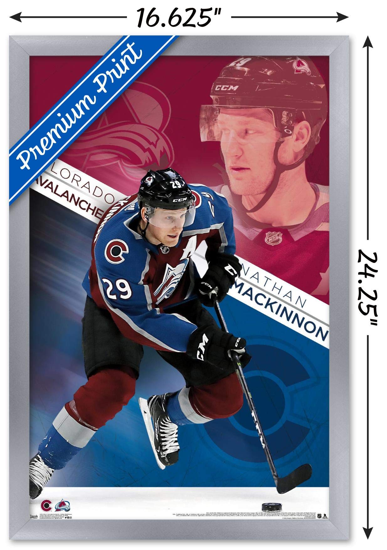 Trends International NHL Colorado Avalanche - Nathan MacKinnon 19 Wall Poster, 14.725" x 22.375", Silver Framed Version