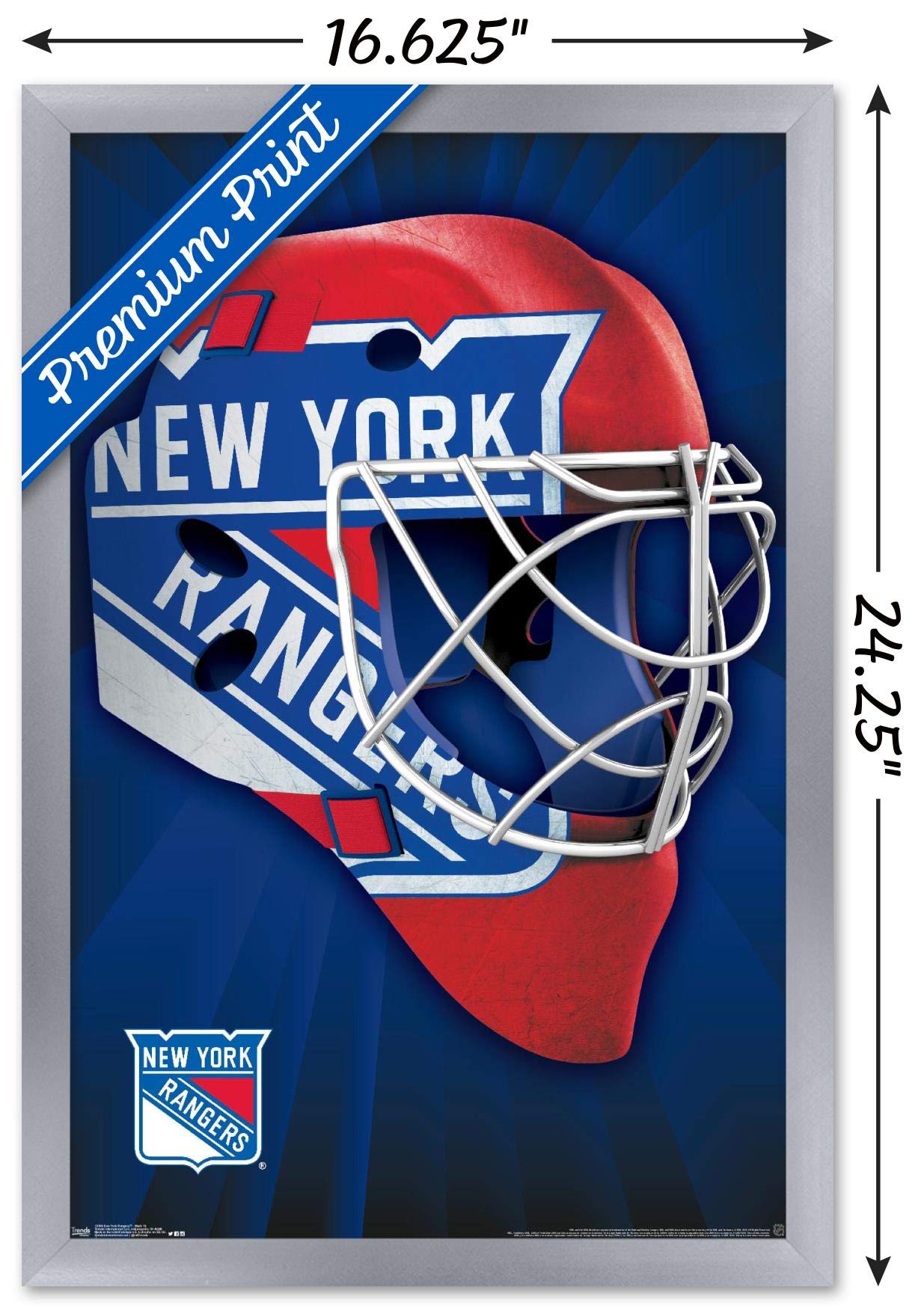 Trends International NHL New York Rangers - Mask 16 Wall Poster, 14.725" x 22.375", Silver Framed Version