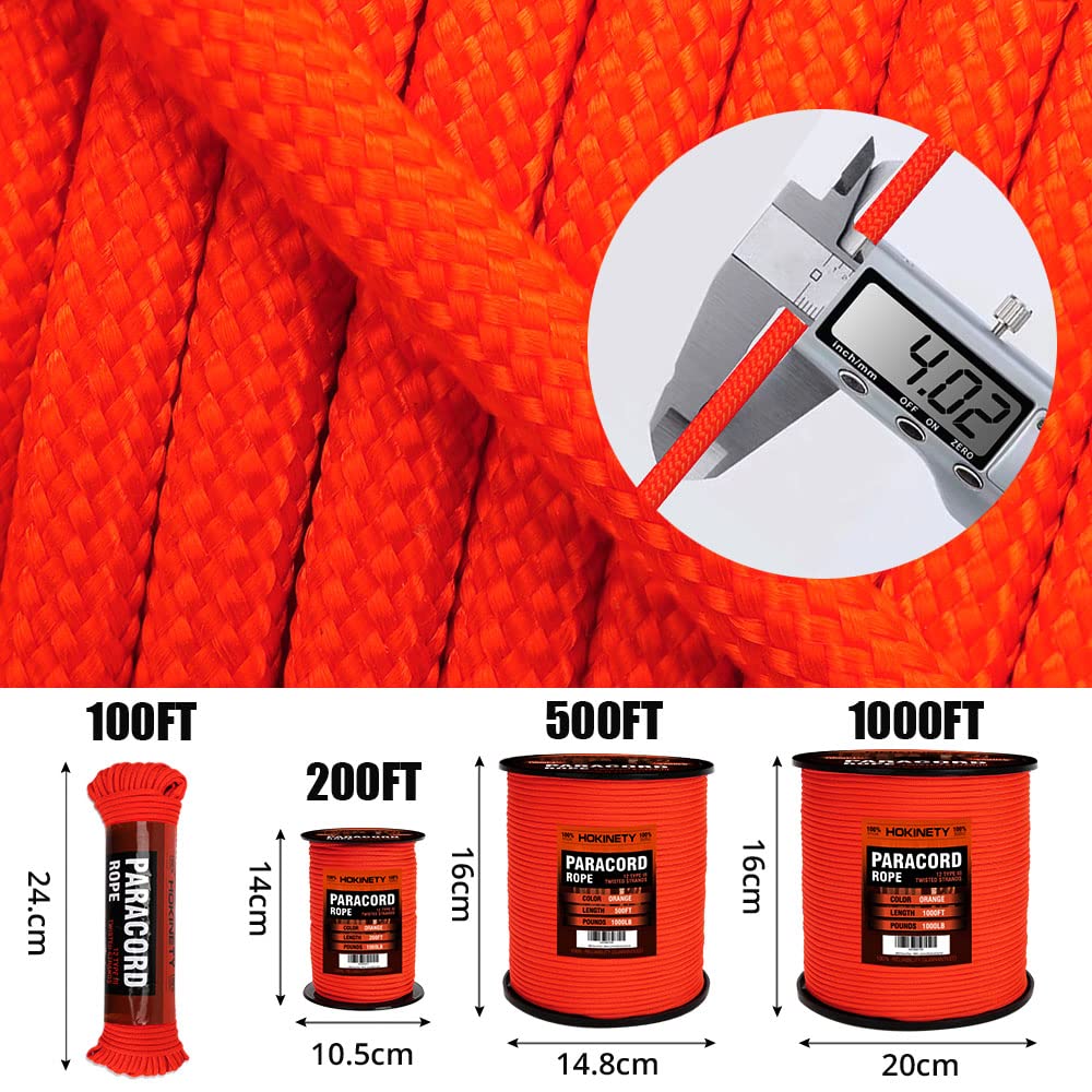 1000Ib Paracord Rope - 100ft / 200ft / 500ft / 1000ft 4mm,12 Strand Parachute Spool Cord,para Cord Lanyard for Camping,Hammock,Clothsline,Hiking,Fishing,Survival braceletand Survival
