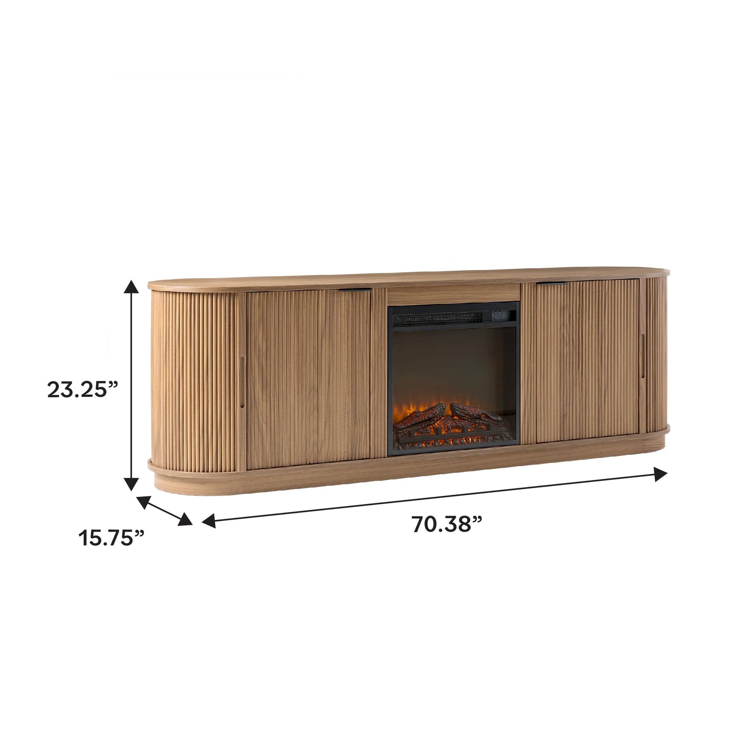 Walker Edison Chloe Reeded TV Stand with Fireplace Insert, 75 Inch, 70 Inch, Mocha
